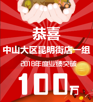 恭喜昆明街店一组年度业绩突破100万